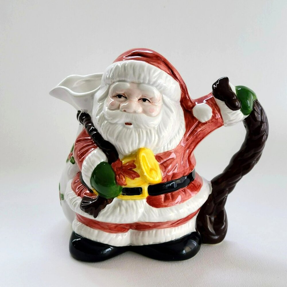 Vintage Ceramic Santa Clause Pitcher Jug, Festive Christmas Holiday Table Decor